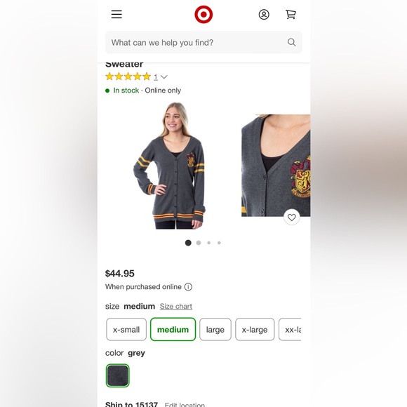 Harry Potter Gryffindor cardigan sweater. Size L  juniors - Picture 5 of 5